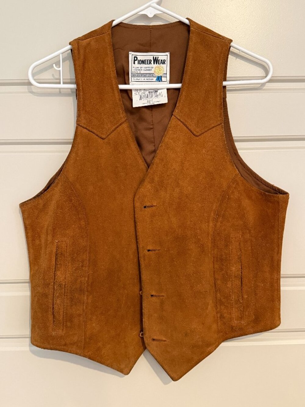 Pioneer Wear Genuine Suede Leather Western Vest Cognac Brown Size 40
